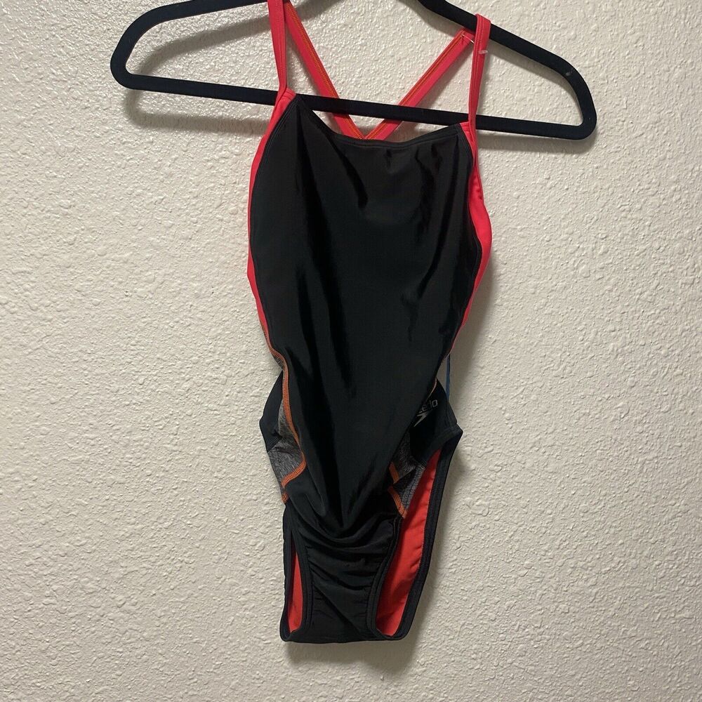 speedo womens swimsuit 6/32 black pro LT hot pink red open back slim stretch A20